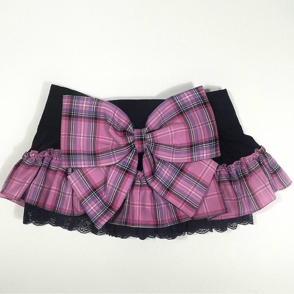 Ma*rs rare bow-back plaid mini skirt nwt